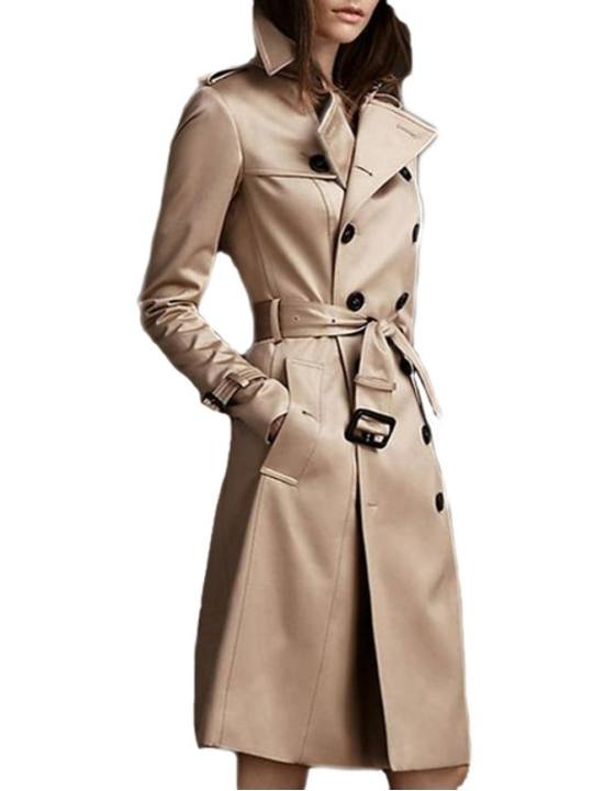 Awesome Lapel Breasted Plain Trench-Coats